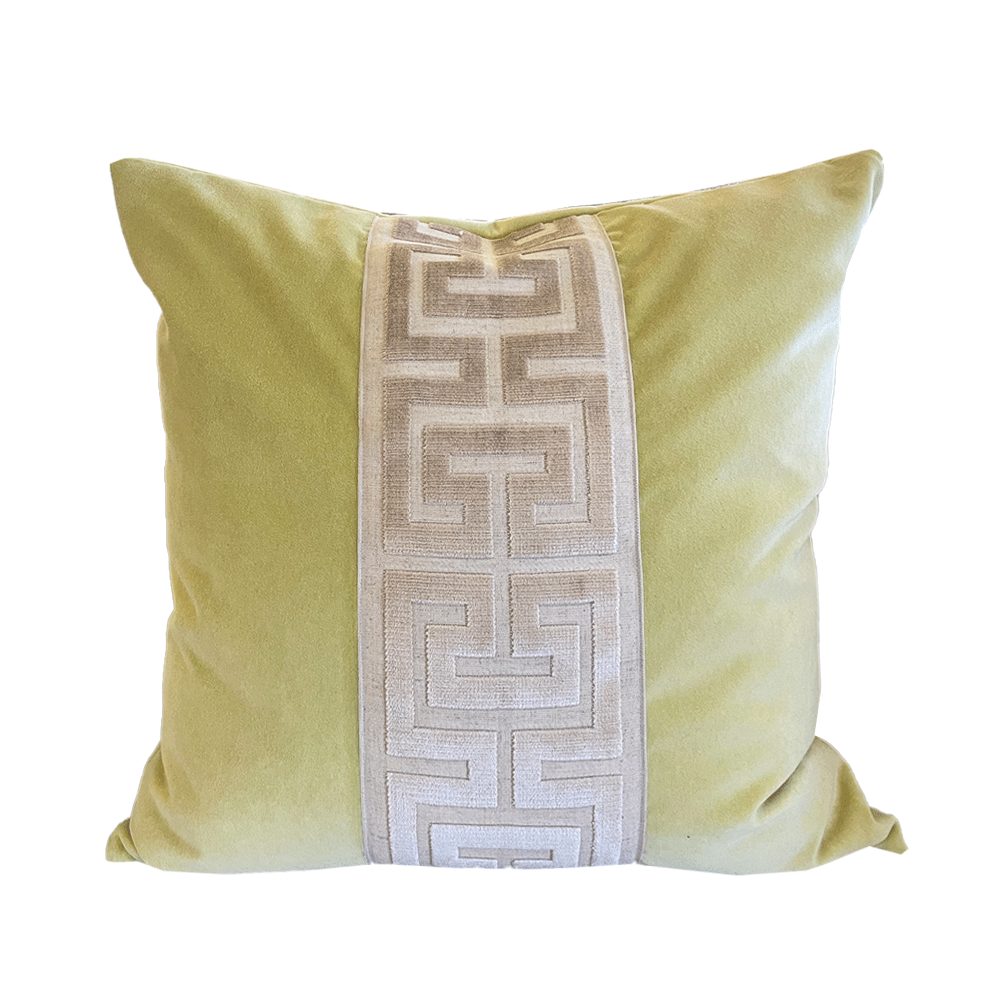 Wasabi Velvet Greek Key Pillow