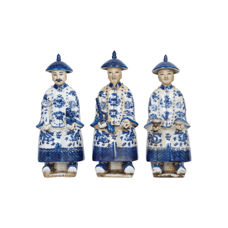 Blue and White Sitting Qing Emperors Set of 3 Small