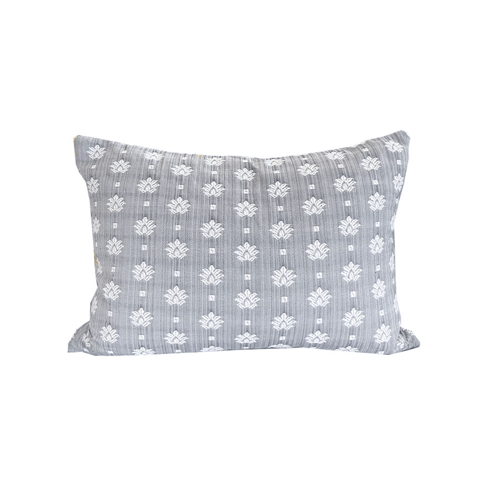 Grey Blue Embroidered Lumbar Pillow