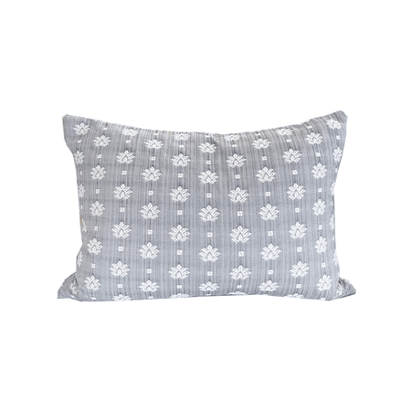 Grey Blue Embroidered Lumbar Pillow