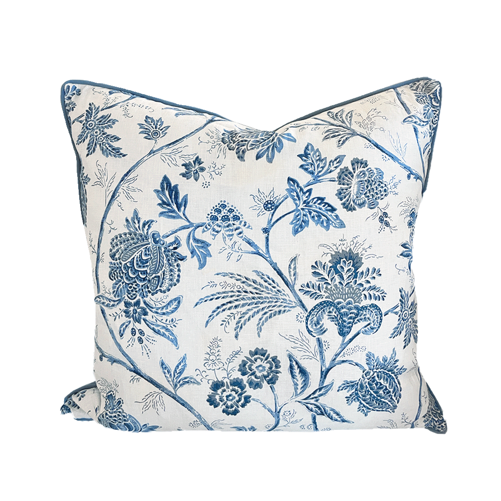 Blue Piped Floral Pillow
