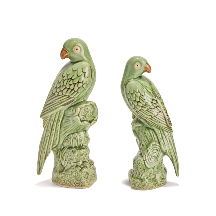 Tropical Green Parrot Sculptures (Set of 2) - Local Pickup
