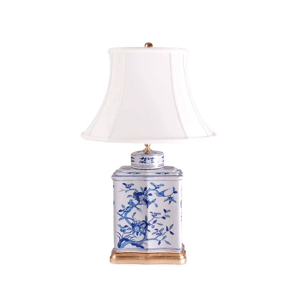 Blue and White Bird and Flower Tea Caddie Lamp