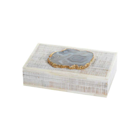 Chiseled Mango Wood and Bone Box with Agate Stone